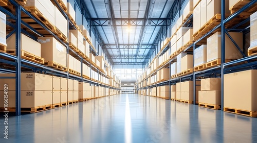 Organized Warehouse with Boxes.
