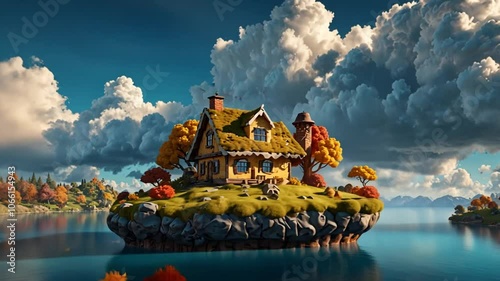 Wallpaper Mural small floating island with small house Torontodigital.ca