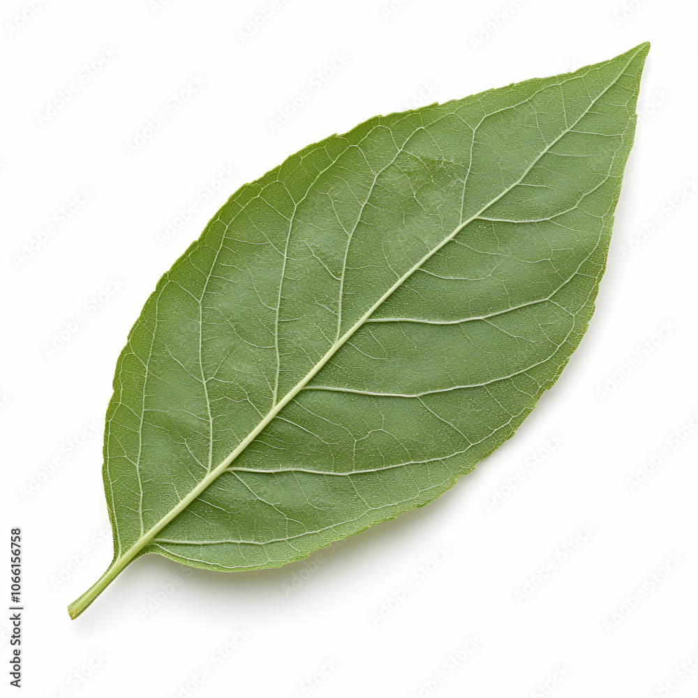 Obraz premium Green Leaf Isolated on White Background, nature, plant, foliage, botany, flora