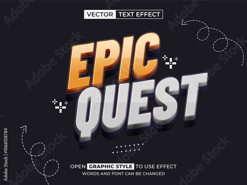 epic quest editable text, font effect, 3d text for title photo