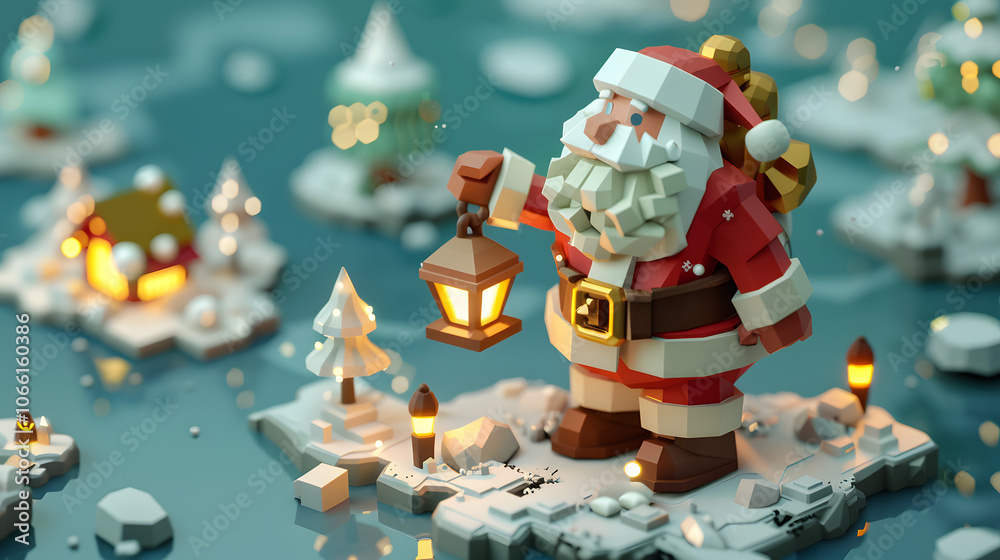 Fototapeta santa with Lantern isometric Cartoon 3D