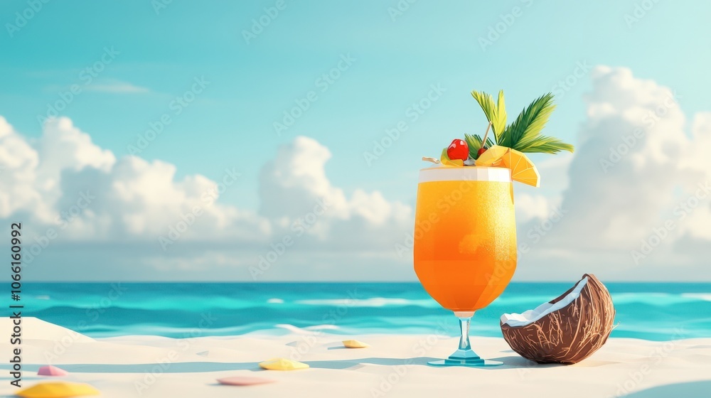 Obraz premium Refreshing Tropical Cocktail on a Sunny Beach
