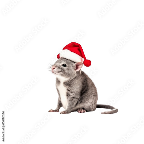 Cute Rat Wearing a Santa Hat for Christmas