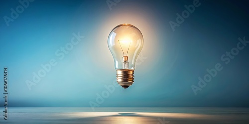 Illuminating Inspiration A single glowing lightbulb suspended in a soft blue ambiance, symbolizing the spark of creative thought, innovation, and potential.