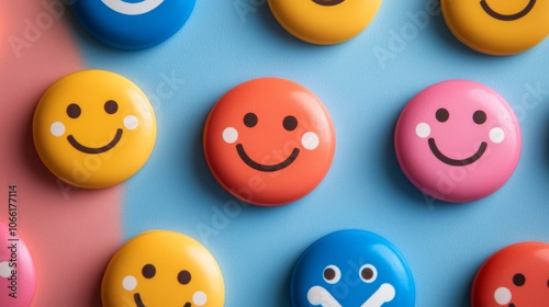 Colorful Smiley Face Buttons Happiness Positive Feedback Emotion