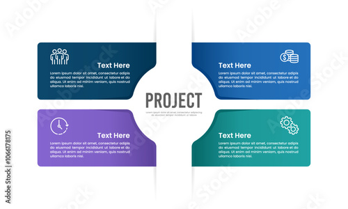 Business project information. Infographic part with 4 steps or options. Process, Strategy, Plan and Report. Vector illustration.