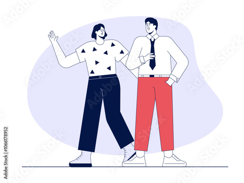 Two friends greeting each other. Friendship illustration. Flat vector illustration