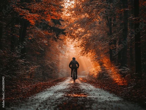 Wallpaper Mural Soft focus shot of a person riding a bicycle down a treelined street, blurred trees in the background, creating a peaceful and dreamy vibe Torontodigital.ca