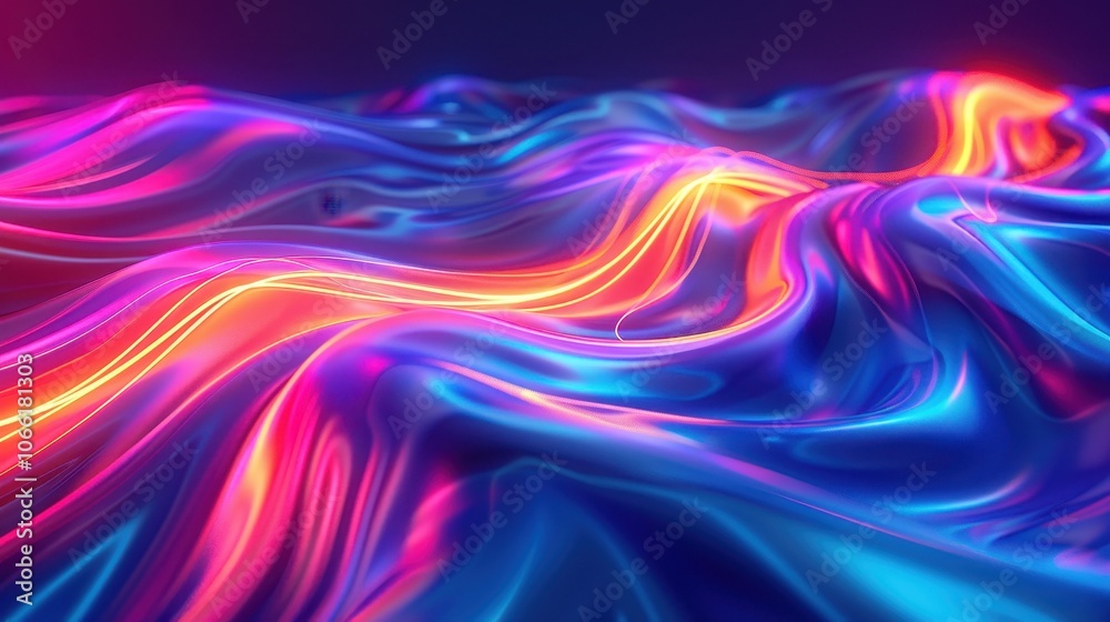 Fototapeta premium Abstract 3D Render of Wavy, Neon-Lit Surface