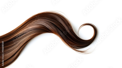 A brown hair strand on a white background with empty space photo