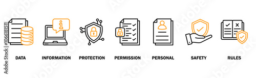 Data protection banner web icon vector illustration concept with icon of data, information, protection, permission, personal, safety and rules