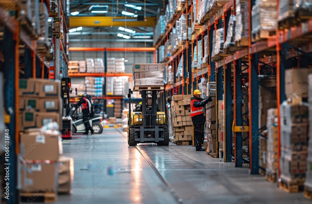 Forklift Operator Moving Cardboard Boxes In A Warehouse Forklift Operator Moving Cardboard Boxes In A Warehouse