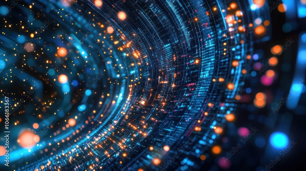 Abstract digital art with glowing lights and circles Abstract digital art with glowing lights and circles