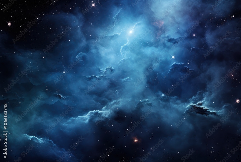 Obraz premium A Cosmic Landscape of Nebulae and Stars in a Deep Blue Sky