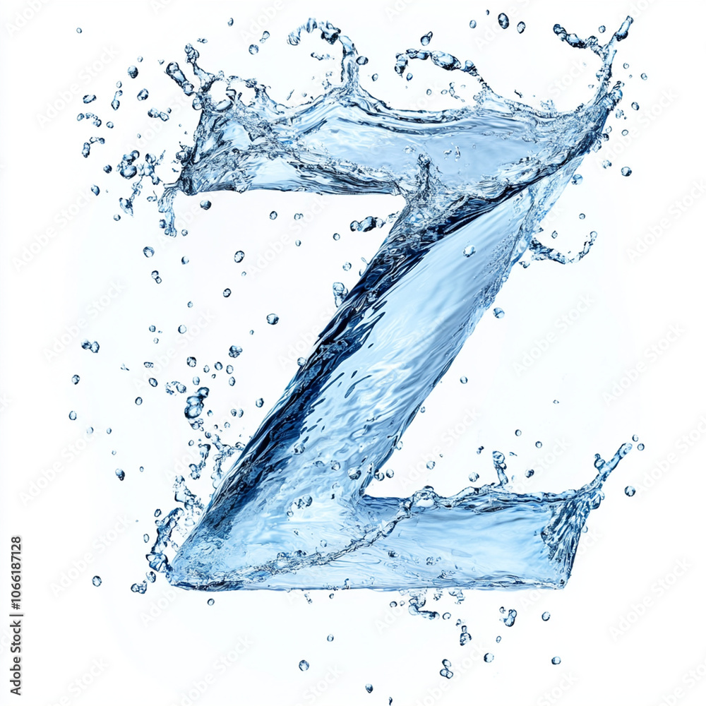 Obraz premium Water splash in shape of an elegant letter Z, creating dynamic and refreshing visual effect against clean white background.