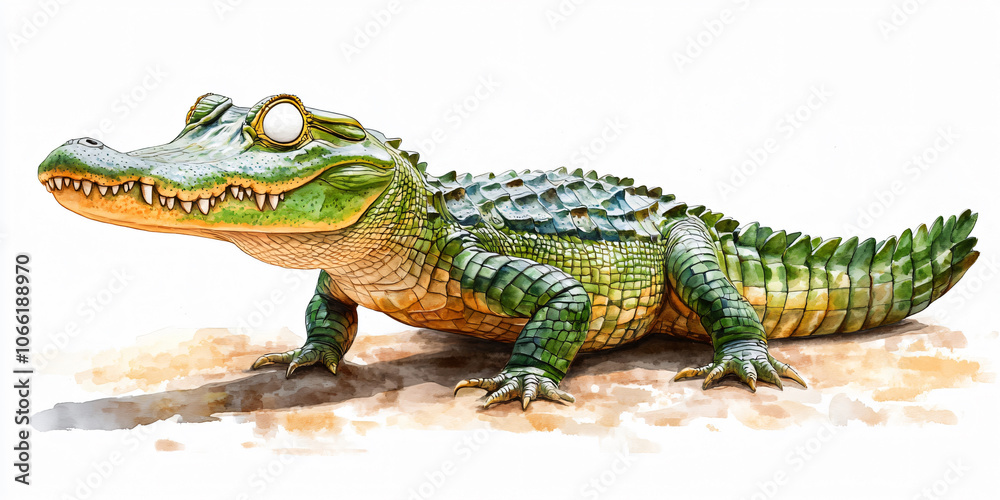 Obraz premium A green alligator with large eyes and a wide open mouth.
