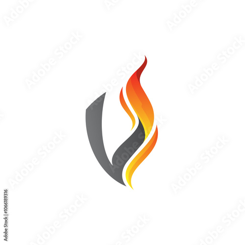 V logo and flame design, the burning fire icon forms the letter V