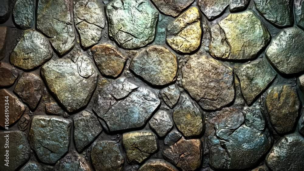 A close-up view of a stone wall, showcasing the different shapes, sizes, and colors of the rocks