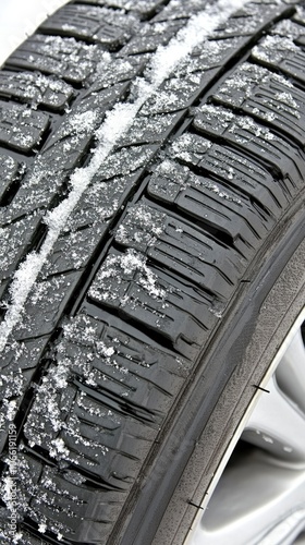 Winter tires are prominently displayed on a snowy road, showcasing their grip and suitability for icy conditions in cold weather photo