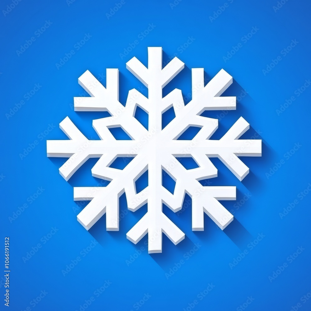 White 3D snowflake with long shadow on blue background. White 3D snowflake with long shadow on blue background.