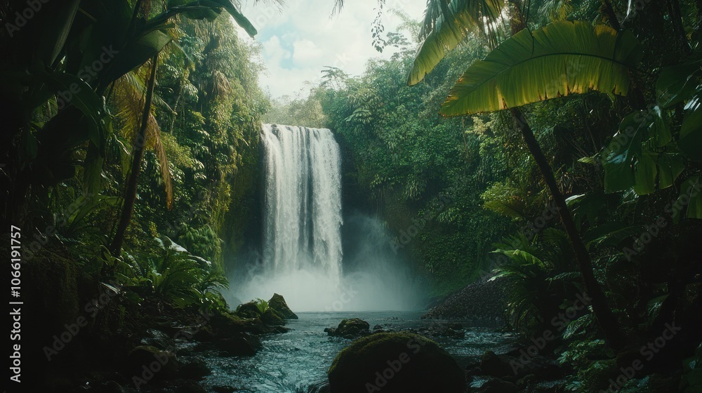 custom made wallpaper toronto digitalLush Green Jungle Surrounding a Majestic Waterfall