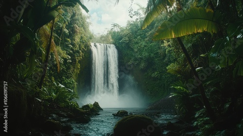 Wallpaper Mural Lush Green Jungle Surrounding a Majestic Waterfall Torontodigital.ca