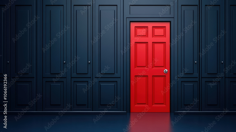 striking red door stands out against dark blue wall striking red door stands out against dark blue wall