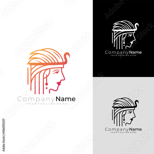 beautiful woman logo with side view, cleopatra icons