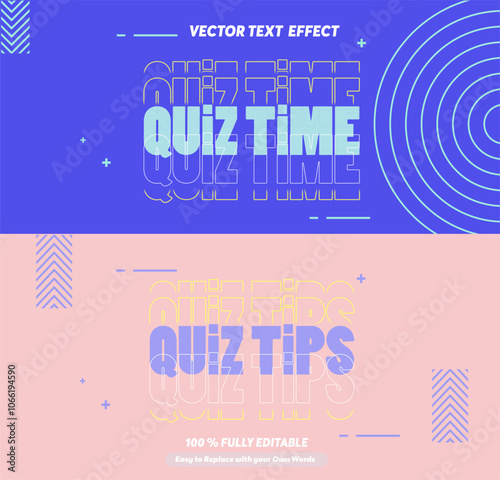 Editable text effect - Quiz Time and Quiz Tips 3d cartoon template style premium vector. Trendy color background	
