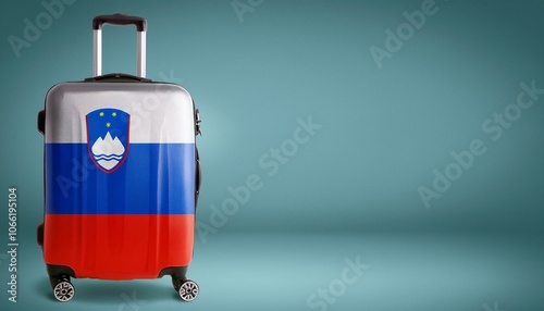 スロベニアの国旗のスーツケース。(Slovenia flag on a stylish suitcase and copy space.)
 photo