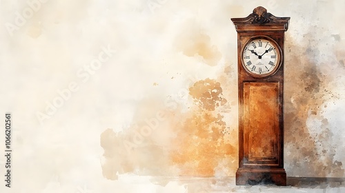 Watercolor Artistic using soft, brushy watercolor strokes, Single object picture - a tall grandfather clock standing proudly in a corner photo