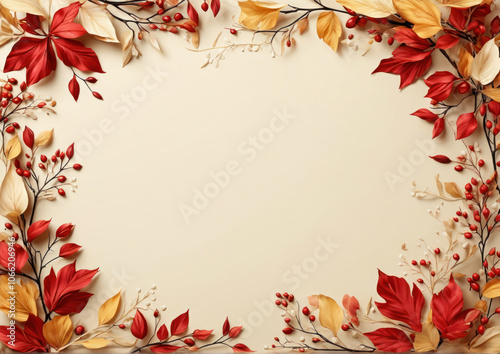 Autumn Frame with Golden and Red Leaves for Personalized Design photo