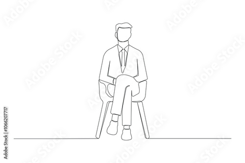 Man sitting on a chair and waiting for interview continuous single line drawing. Job interview concept background.