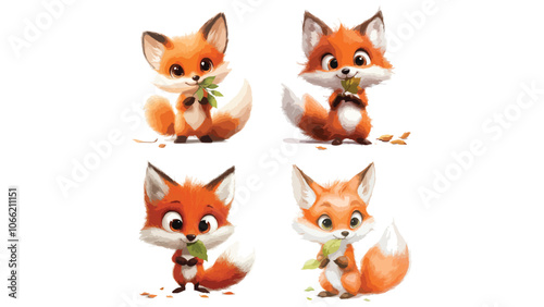 set of vector funny cartoon fox