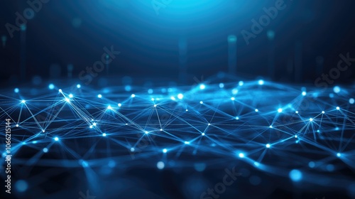 Wallpaper Mural Abstract Blue Network with Glowing Nodes and Lines Torontodigital.ca