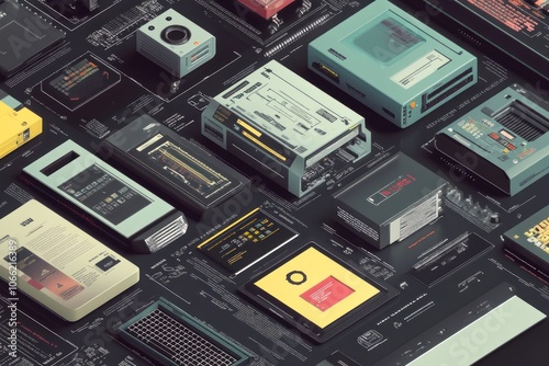 Retro Tech Devices with Isometric Design