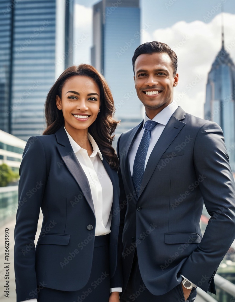 Business people man and woman smiling Business people man and woman smiling