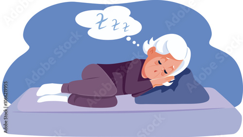 Senior Woman Sleeping on a Sofa Bed Vector Cartoon Illustration. Elderly lady regenerating and resting her tired body 
