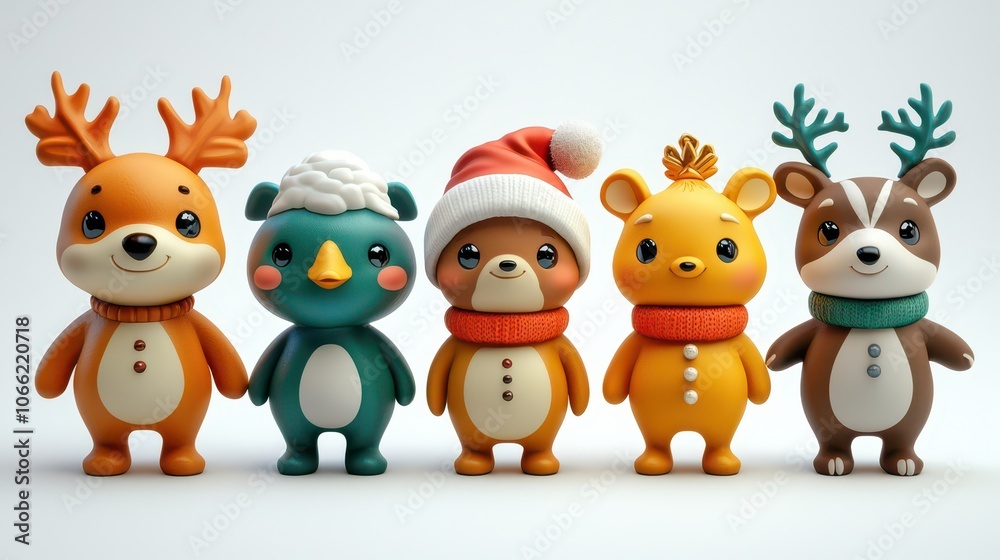 Naklejka premium Cute Christmas Animal Toy Characters