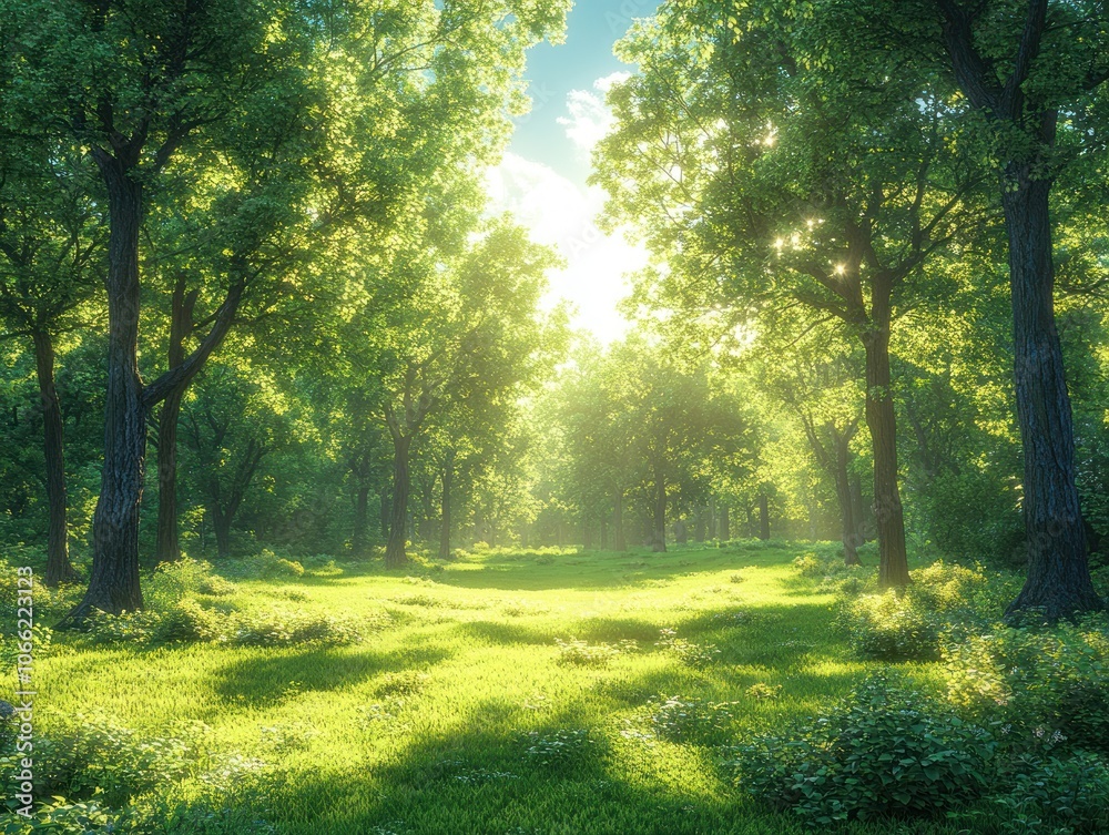 Obraz premium Sunbeams Filtering Through a Dense Forest Canopy