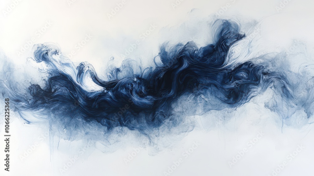 Fototapeta premium A mesmerizing blend of blue and black hues intertwines and flows across a soft, light background, creating a captivating abstract display that evokes emotion and imagination.
