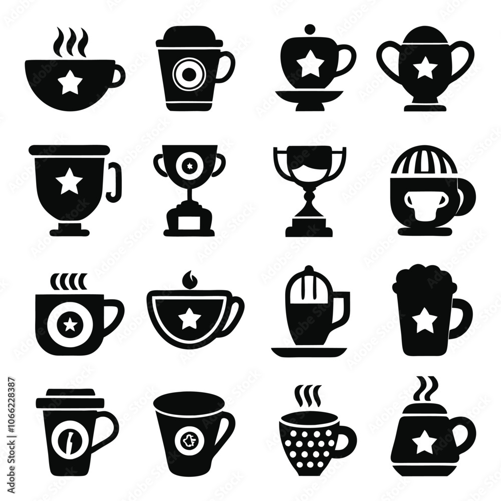 a silhouette black filled large icons set of drink a silhouette black filled large icons set of drink