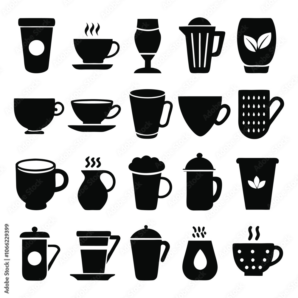 Obraz premium a silhouette black filled large icons set of drink