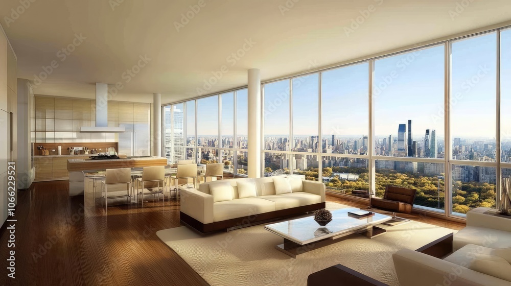 Fototapeta premium Modern Apartment Interior with City View