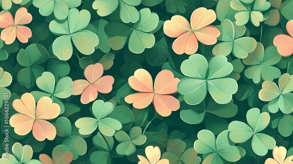 115.A delicate seamless pattern of clover flowers, with hand-drawn petals and leaves in a vibrant, wildflower style. The bright colors and intricate details create a lively and joyful floral 115.A delicate seamless pattern of clover flowers, with hand-drawn petals and leaves in a vibrant, wildflower style. The bright colors and intricate details create a lively and joyful floral