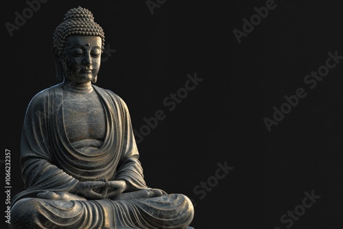 Statue of Buddha sitting in meditation With black space on the right hand side  Statue of Buddha