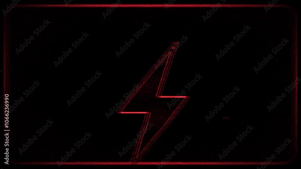 Red glowing lightning bolt animation on a black background and distortion effects Red glowing lightning bolt animation on a black background and distortion effects