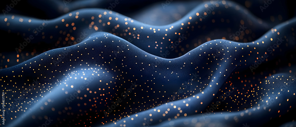 Obraz premium Close-up of luxurious dark fabric with shimmering particles, creating a dreamy and elegant texture.