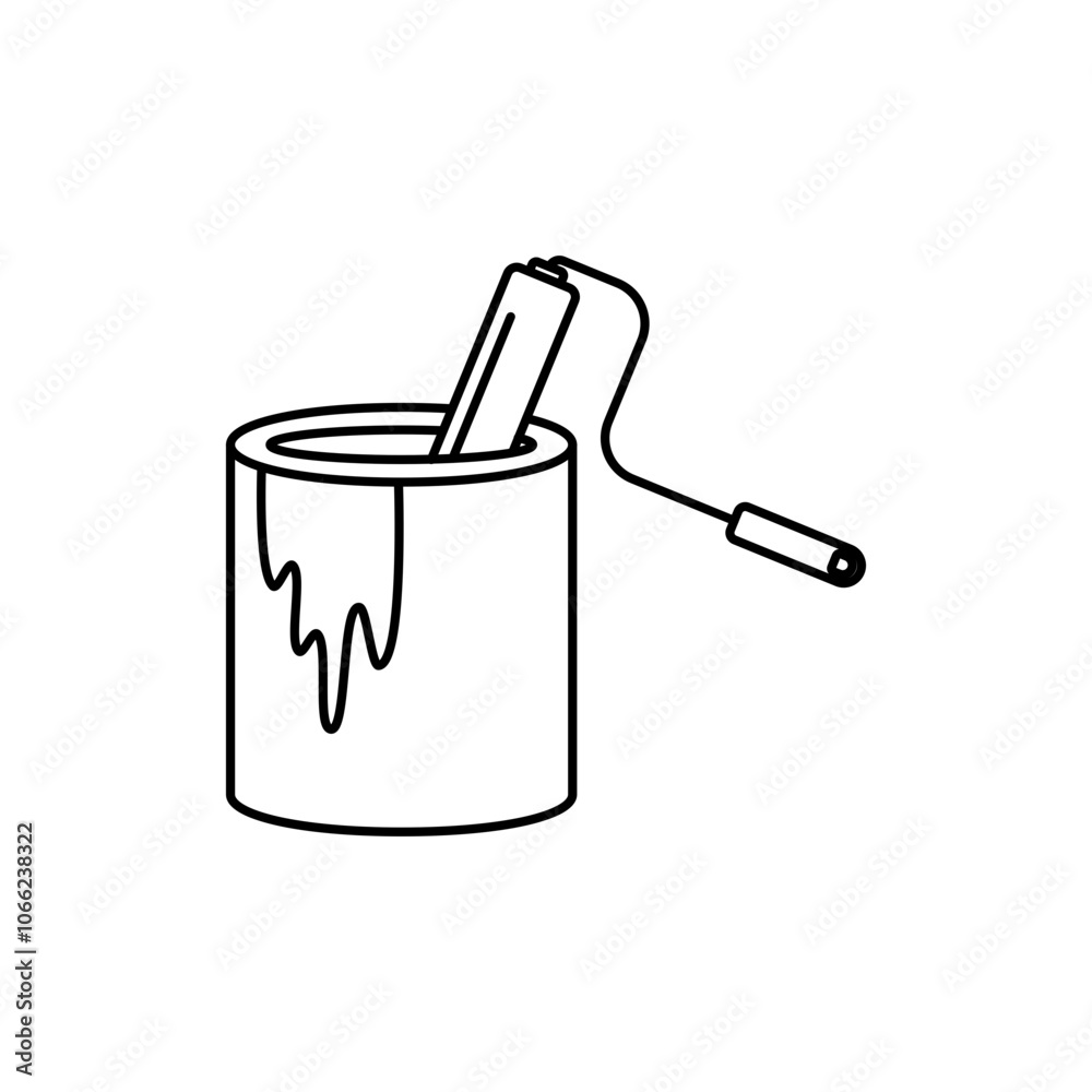 Outline Icon of paint can with roll, Painting Tools Outline Icon of paint can with roll, Painting Tools