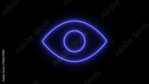 : Neon glowing view eye icon black background. See and use symbol Show password. Eye password hidden view private vector icon. Hidden eye password look web icon design.